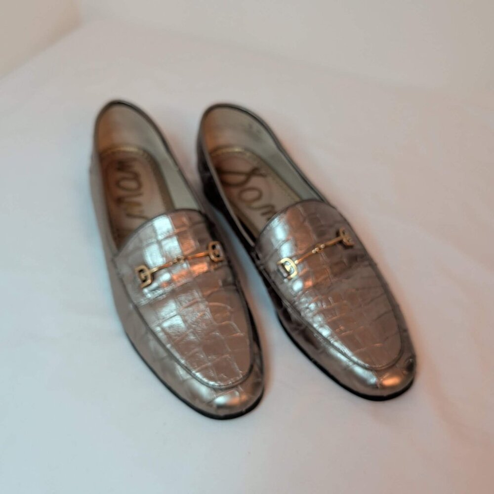 Sam Edelman Bronze Croc Embossed Loraine Leather Loafers - Picture 6 of 10